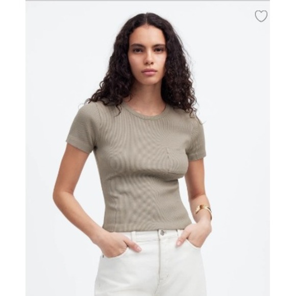 J Crew Top Womens Small Gray Garment Dyed Ribbed Crewneck Pocket Tee CJ051 - Picture 1 of 7